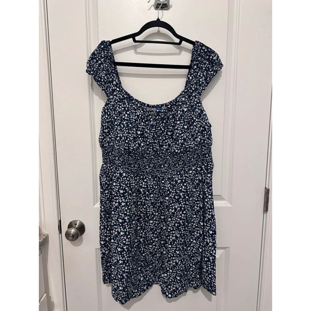Old Navy Floral Smocked Mini Dress Navy Blue White XXL nwot